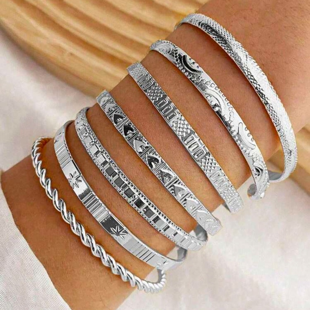 7pcs/set Textured Cuff Bangle - Picture 2 of 3